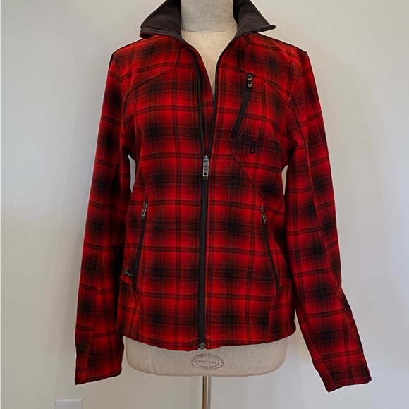 Spyder Jacket / Red Black Plaid / Mid -Weight / Quilted Lining / Zippers /Mens S - Picture 3 of 16